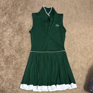 Lacoste Green and White Sleeveless Pleated Tennis Dress